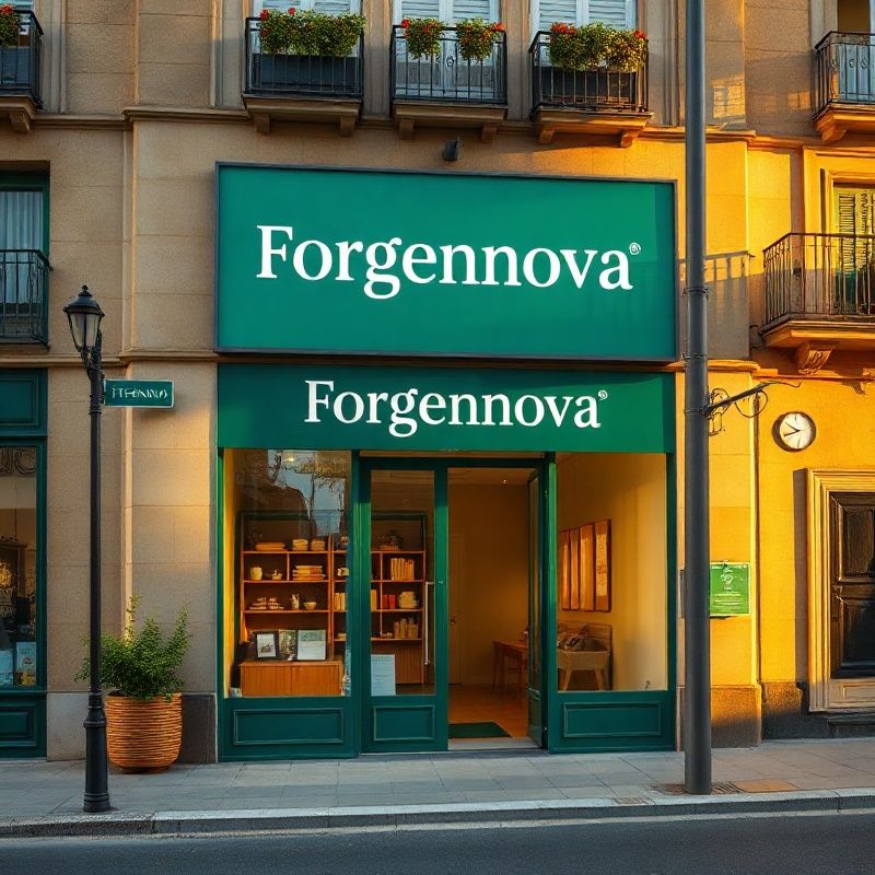 Fachada exterior del showroom de Forgennova en Barcelona con luz dorada