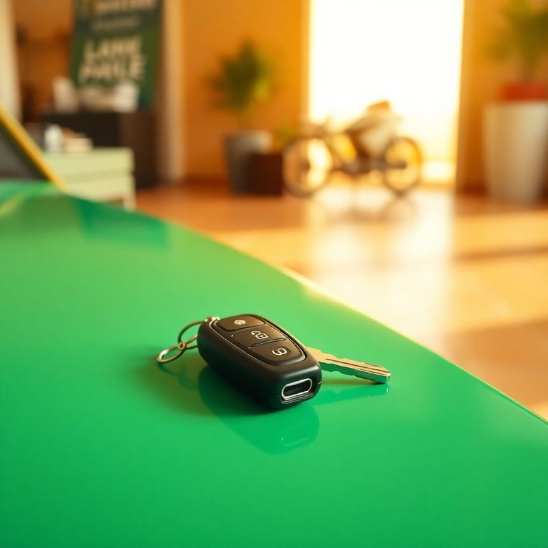 Una llave de coche sobre una superficie verde esmeralda