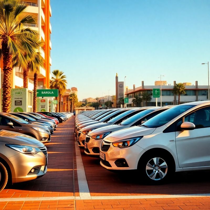 Fila de coches de ocasión en un patio de Barcelona a mediodía